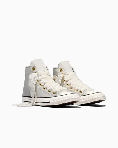 Chuck Taylor All Star Lace Light Grey/Gold/Vintage White, Top and Side View