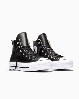 Chuck Taylor All Star Leather Platform Black/Black/White, Outer Side View