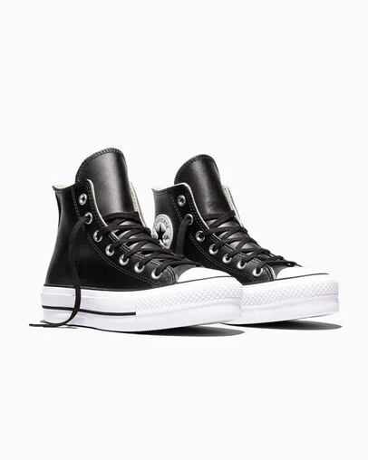 Chuck Taylor All Star Leather Platform Black/Black/White, Top and Side View