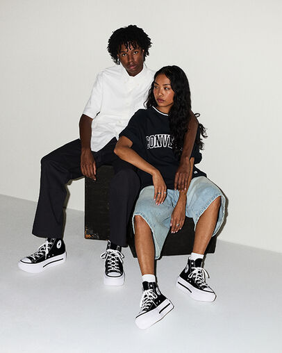 Chuck Taylor All Star Lift Double Stack Platform Canvas Black/White/Black, On Foot Shot 1