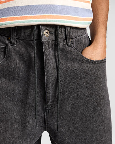 Open Hem Baggy Denim Pants Washed Black, Detail View