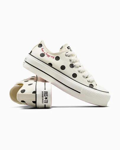 Chuck Taylor All Star Lift Platform Polka Dots Egret/Black/Days Ahead, Detail Angle View