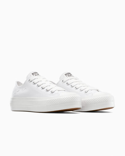 Chuck Taylor All Star Lift Platform Embroidered Flowers Vintage White/Gum Honey/Silver, Top and Side View