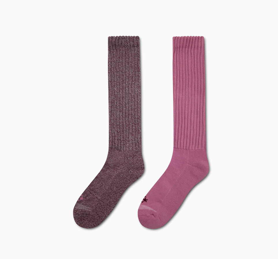 2-Pack Women's Slouchy High Crew Socks Deep Bordeaux
