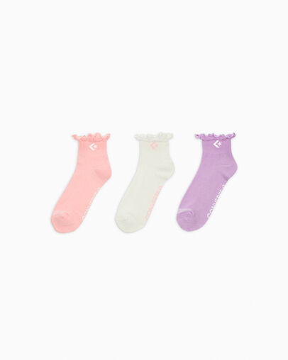 3-Pack Frilled Edge Quarter Socks Pink Phase/Converse Egret/Star, Front View