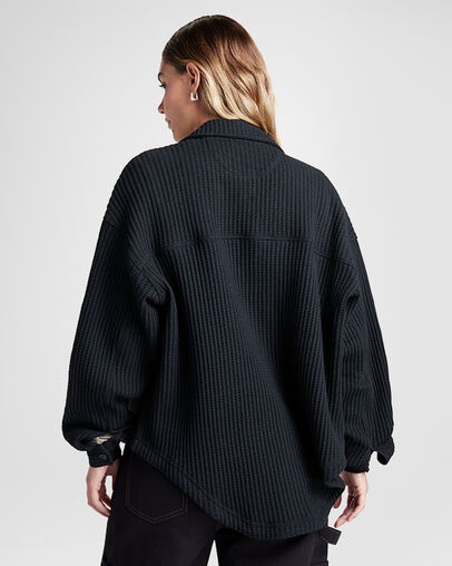 Waffle Knit Button-Down Oversized Shirt Converse Black, Back View
