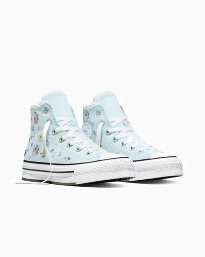 Chuck Taylor All Star EVA Lift Platform Embroidered Florals Cold Touch/White/Black, Top and Side View