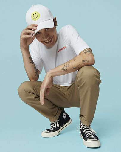 Happy Camper Baseball Cap White, 3/4 View