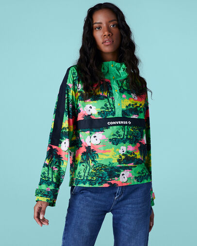 Printed Packable Hooded Anorak Acid Green Multi