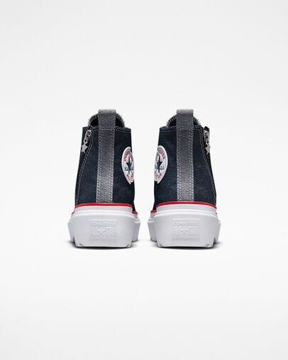 Chuck Taylor All Star Lugged Lift Platform Retro Denim Obsidian/White/Red, Heel View