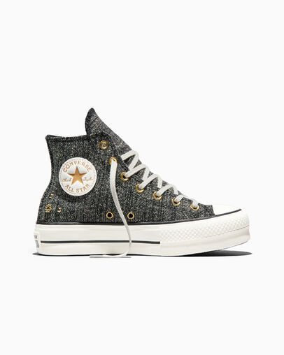 Chuck Taylor All Star Lift Platform Heathered Glam Black/Gold/Egret, Outer Side View