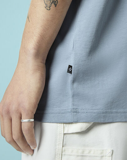 Wordmark Ribbed Neck Tee Blue Slate, Detail View