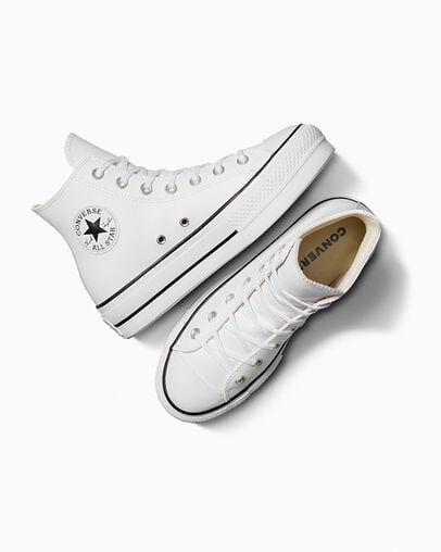 Chuck Taylor All Star Leather Platform White/Black/White, Angled View