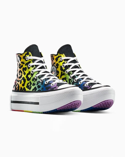 Chuck Taylor All Star Lift Double Stack Platform Pride Chaos Fuchsia/Orange Rind, Top and Side View