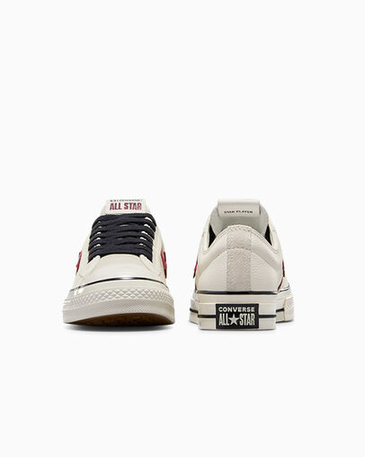 Star Player 76 Leather + Suede Egret/Egret/Park Red, Heel View