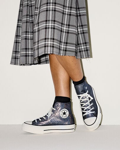 Chuck Taylor All Star Lift Platform Sparkle Black/Black/Egret, On Foot Shot 2