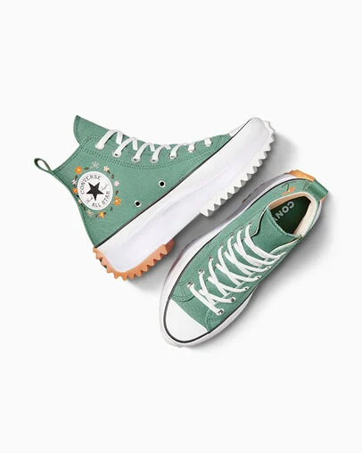 Run Star Hike Platform Little Flowers Admiral Elm Green/White/Gum, Angled View