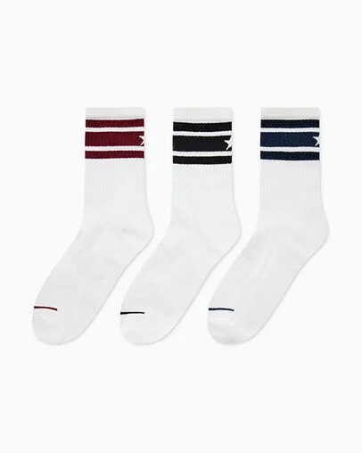 3-Pack High Shine Stripe Half Crew Socks Park Red, Front View