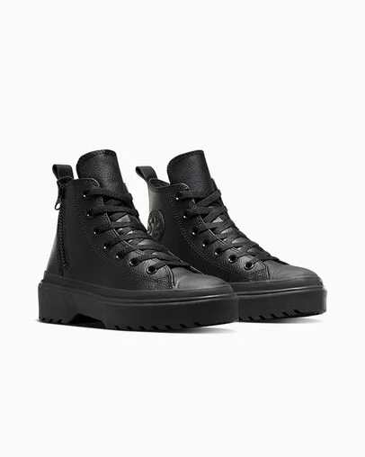 Chuck Taylor All Star Lugged Lift Platform Leather Black/Black/Black, Top and Side View
