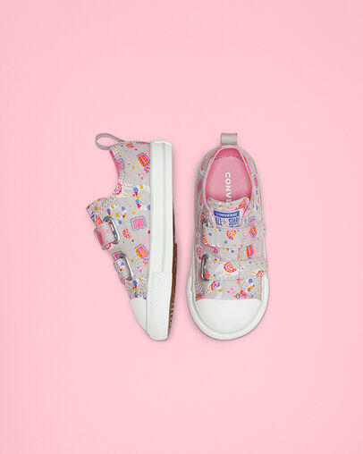 Llama Party Hook and Loop Chuck Taylor All Star Mouse/Coastal Pink/White