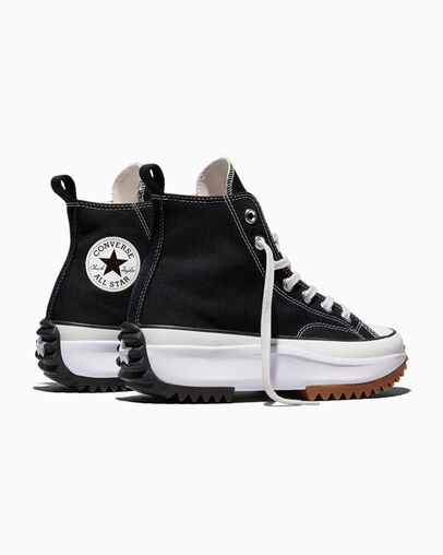 Run Star Hike Platform Canvas Black/White/Gum, Heel View