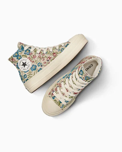 Chuck Taylor All Star Lift Platform Floral Tapestry Egret/Natural Ivory/Black, Angled View