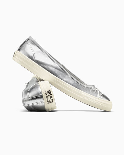 Chuck Taylor All Star Dainty Ballerina Metallic Silver/Egret/Silver, Detail Angle View