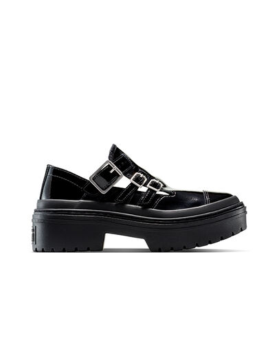 Chuck Taylor All Star Lugged Heel Mary Jane Platform Patent Leather Black/Black/Egret, Outer Side View