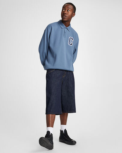 Premium Collared Crew Sweatshirt Lakeside Blue, Full Body View