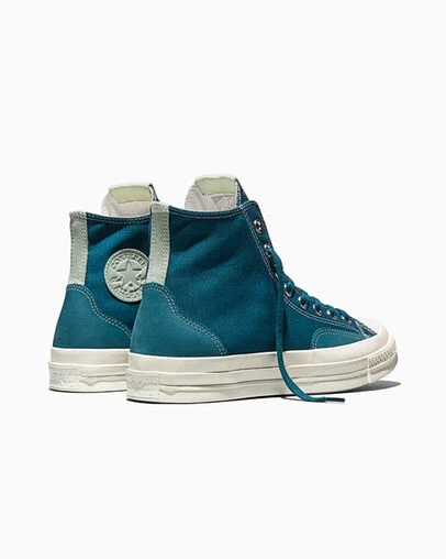 Chuck 70 Canvas & Suede Murky Waters Blue/Egret/Thyme Again Green, Heel View