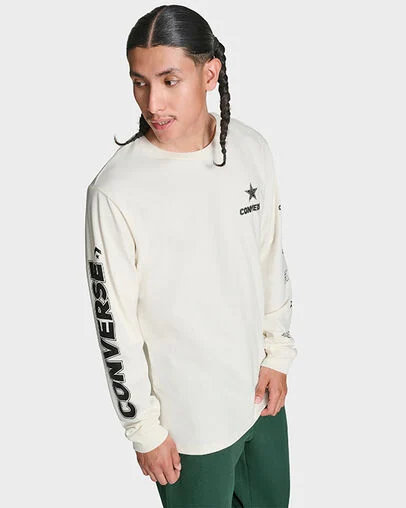 Logo Run Long Sleeve T-Shirt Egret, Full Body View