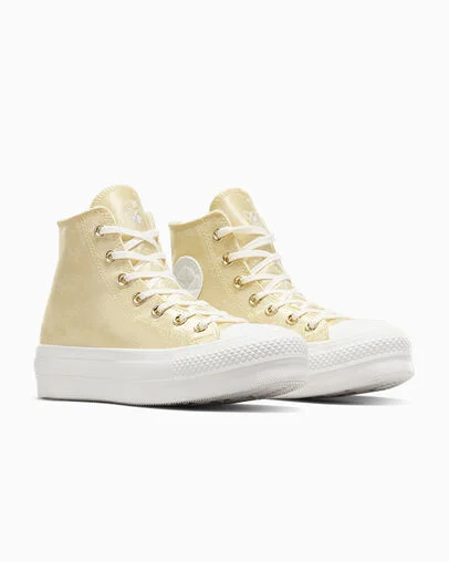 Chuck Taylor All Star Lift Platform Golden Butterfly Lemon Drop/Vintage White/Egret, Top and Side View