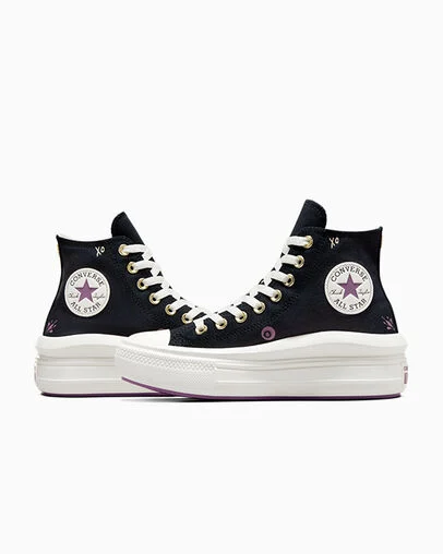 Chuck Taylor All Star Move Platform Tiny Tattoos Black/Dreamy Dahlia/Egret, Detail Angle View