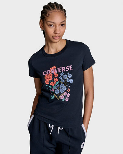 Floral T-Shirt Black, Full Body View