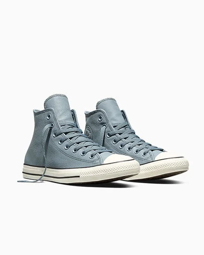 Chuck Taylor All Star Leather Grey New World/Egret/Black, Top and Side View