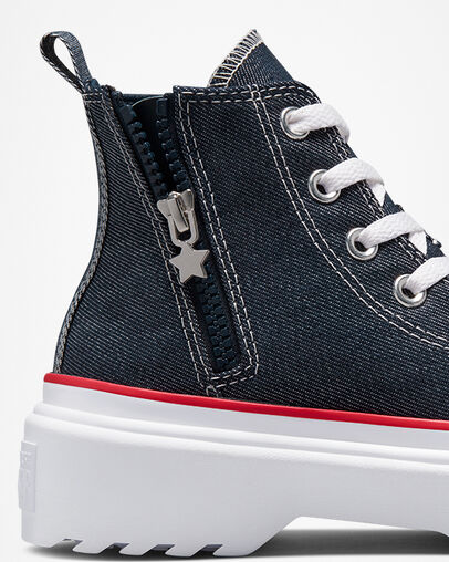 Chuck Taylor All Star Lugged Lift Platform Retro Denim Obsidian/White/Red, Detail Angle View
