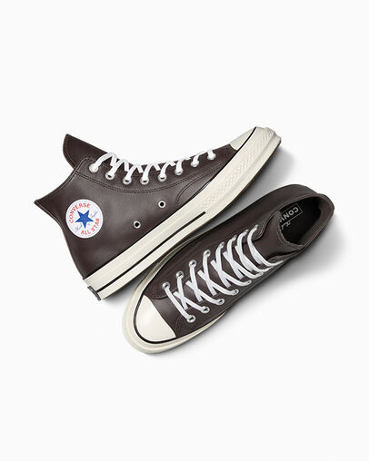 Chuck 70 Heritage Color Leather Coffee Nut/Blue/White, Angled View