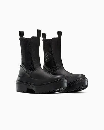 Chuck Taylor All Star Lugged Heel Chelsea Boot Black/Black/Black, Top and Side View