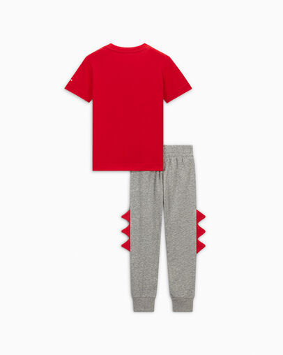 Dinos Short Sleeve T-Shirt & Joggers Set Dk Grey Heather, Back View