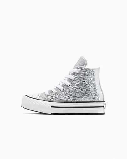 Chuck Taylor All Star Lift Platform Disco Glitter Silver/White/Barely Grey, Inner Side View