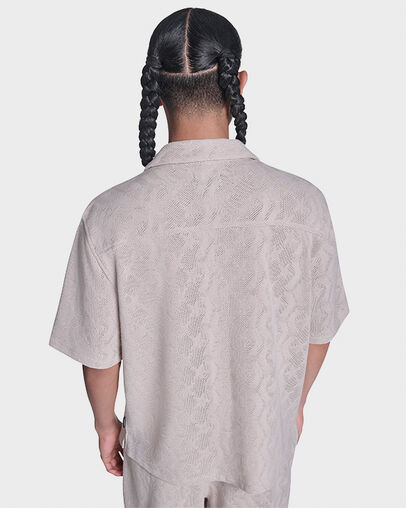 Chev Crochet Short-Sleeve Shirt Classic Ecru, Detail View