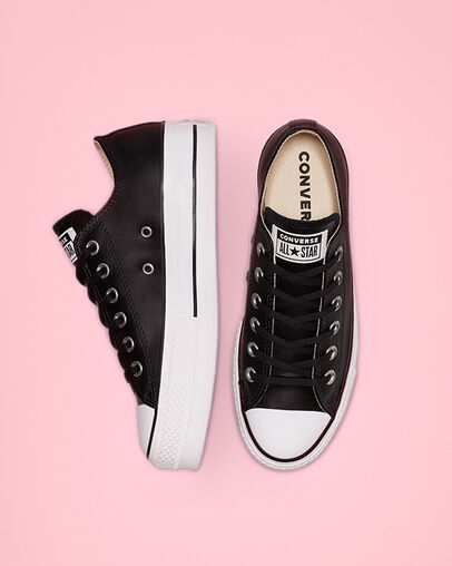 Chuck Taylor All Star Leather Platform Low Top Black/Black/White