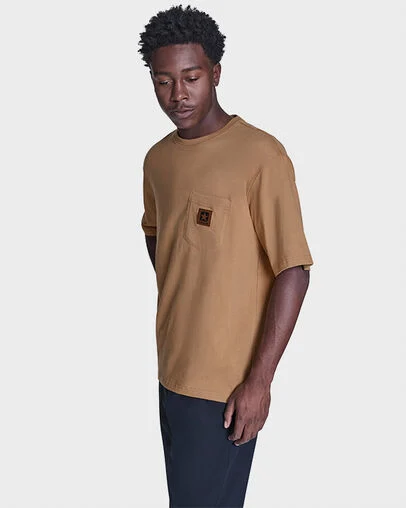 Brushed Cotton Box Patch T-Shirt Honey Stick Brown, Back View