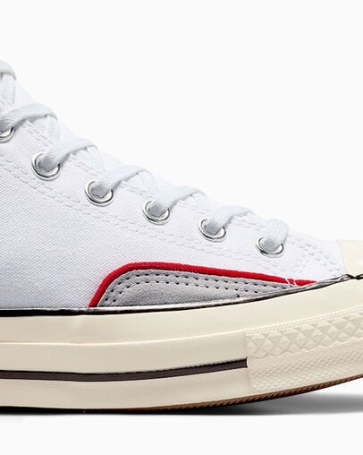 Chuck 70 Canvas & Suede White/ Ghost Town Grey/ Red, Detail Angle View