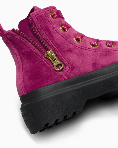 Chuck Taylor All Star Lugged Lift Platform Velvet Legend Berry/Black/Black, Detail Angle View
