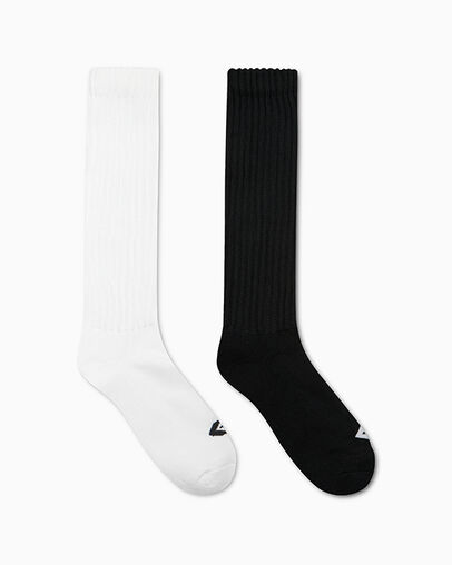 2-Pack Women's Slouchy High Crew Socks Black/White, 3/4 View