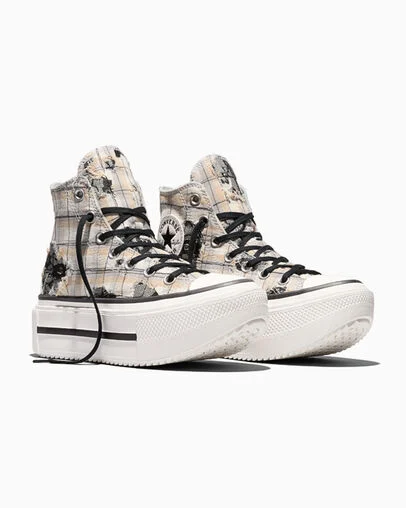 Chuck Taylor All Star Lift Double Stack Plaid & Lace Pavemint/Egret/Black