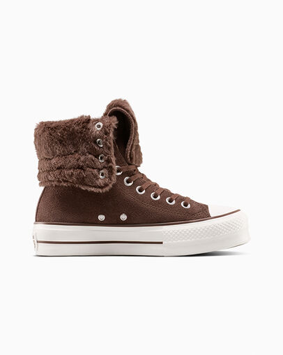 Chuck Taylor All Star Fold-Over Lift Platform XHi Faux Fur Totally Fudged/Totally Fudged, Outer Side View