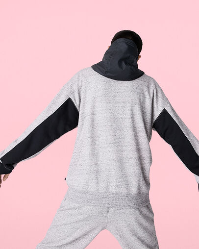 Mixed Media Full-Zip Hoodie Grey Marl