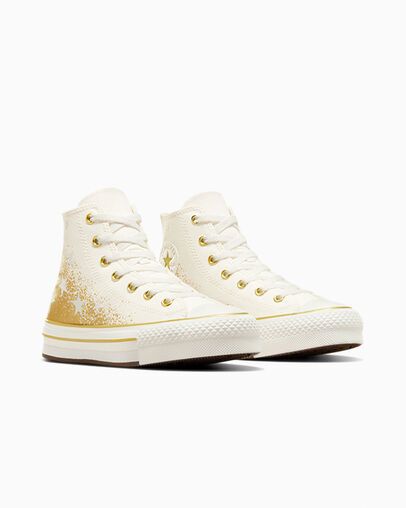 Chuck Taylor All Star EVA Lift Platform Gold Metallic Vintage White/Gold, Top and Side View